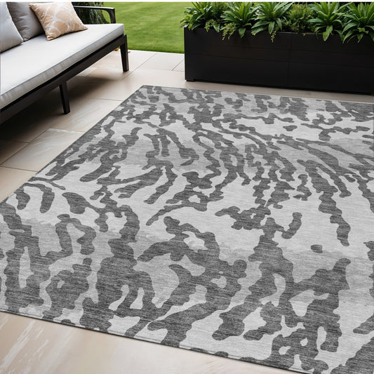 Tabselect Home Line 5' X 8' Gray And Ivory Animal Print Washable Indoor Outdoor Area Rug