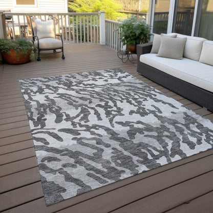 Tabselect Home Line 5' X 8' Gray And Ivory Animal Print Washable Indoor Outdoor Area Rug