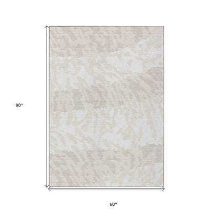 Tabselect Home Line 5' X 8' Ivory And Beige Animal Print Washable Indoor Outdoor Area Rug