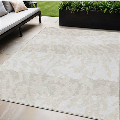 Tabselect Home Line 5' X 8' Ivory And Beige Animal Print Washable Indoor Outdoor Area Rug