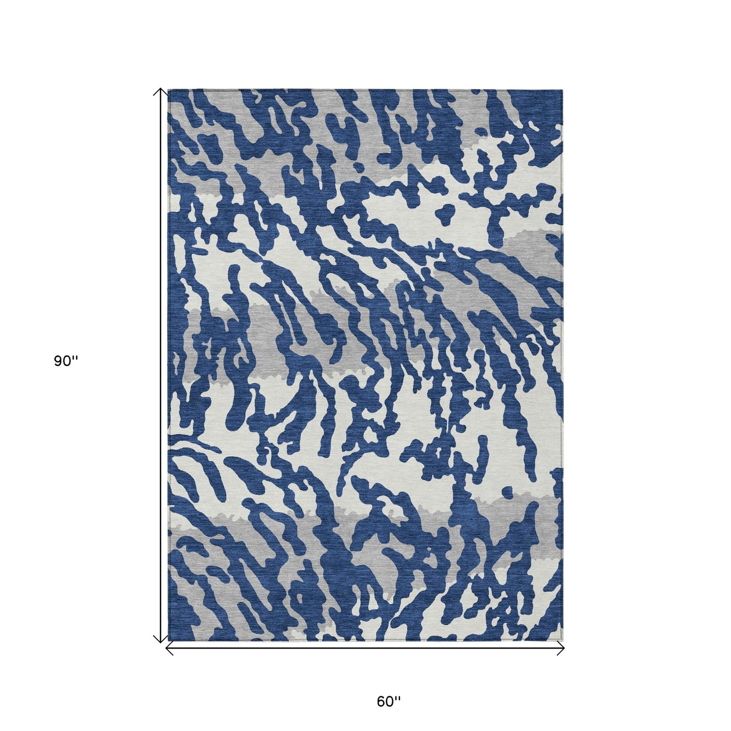 Tabselect Home Line 5' X 8' Navy Blue Gray And Ivory Animal Print Washable Indoor Outdoor Area Rug