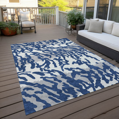 Tabselect Home Line 5' X 8' Navy Blue Gray And Ivory Animal Print Washable Indoor Outdoor Area Rug