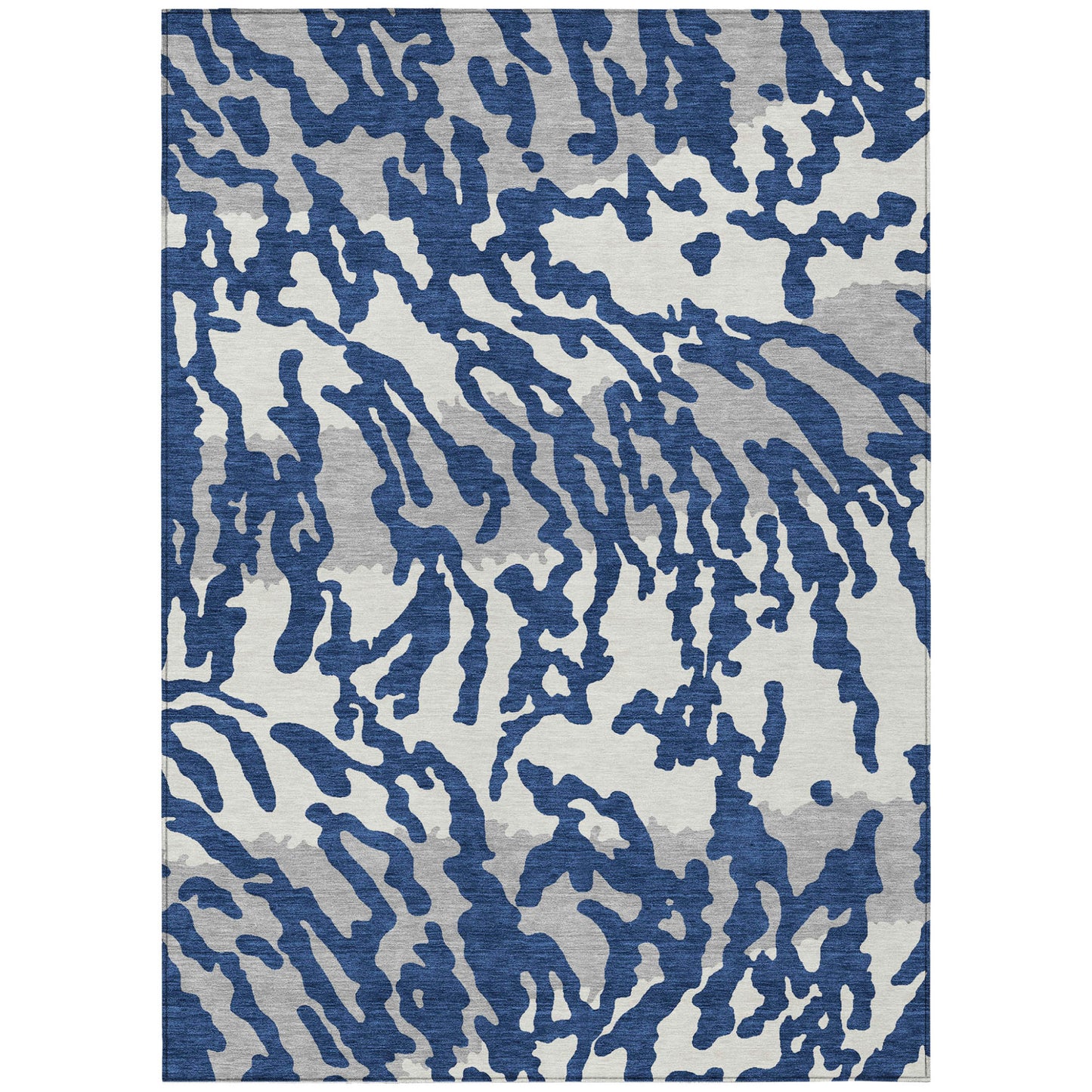 Tabselect Home Line 5' X 8' Navy Blue Gray And Ivory Animal Print Washable Indoor Outdoor Area Rug