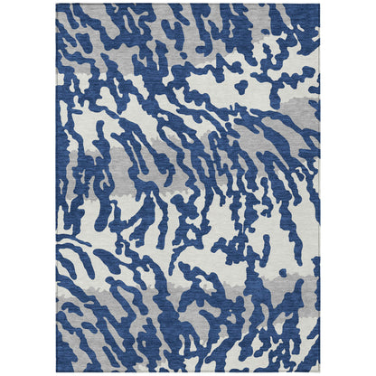 Tabselect Home Line 5' X 8' Navy Blue Gray And Ivory Animal Print Washable Indoor Outdoor Area Rug