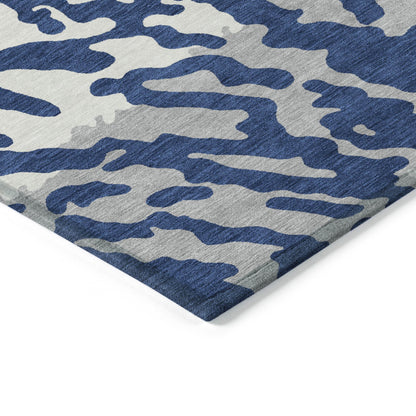 Tabselect Home Line 5' X 8' Navy Blue Gray And Ivory Animal Print Washable Indoor Outdoor Area Rug
