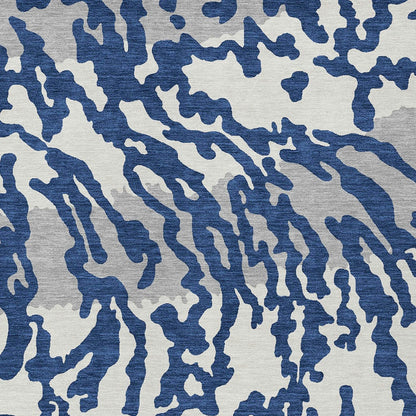 Tabselect Home Line 5' X 8' Navy Blue Gray And Ivory Animal Print Washable Indoor Outdoor Area Rug