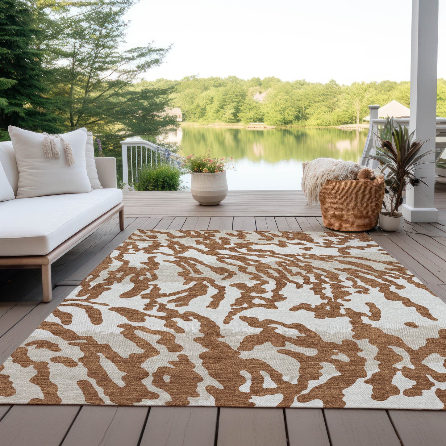 Tabselect Home Line 5' X 8' Brown Beige And Ivory Animal Print Washable Indoor Outdoor Area Rug