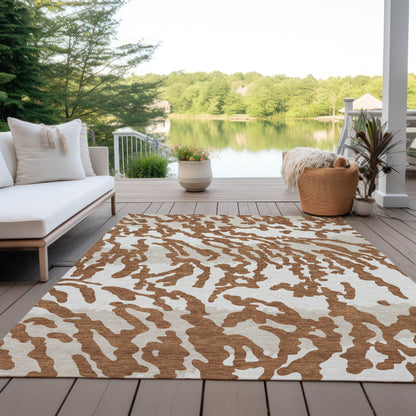 Tabselect Home Line 5' X 8' Brown Beige And Ivory Animal Print Washable Indoor Outdoor Area Rug