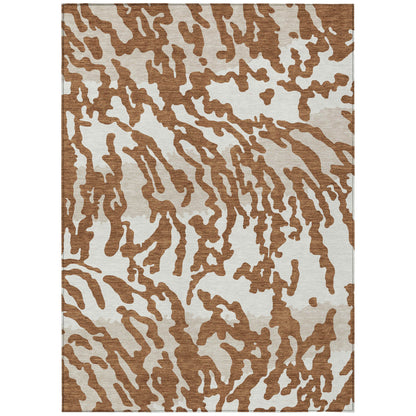 Tabselect Home Line 5' X 8' Brown Beige And Ivory Animal Print Washable Indoor Outdoor Area Rug