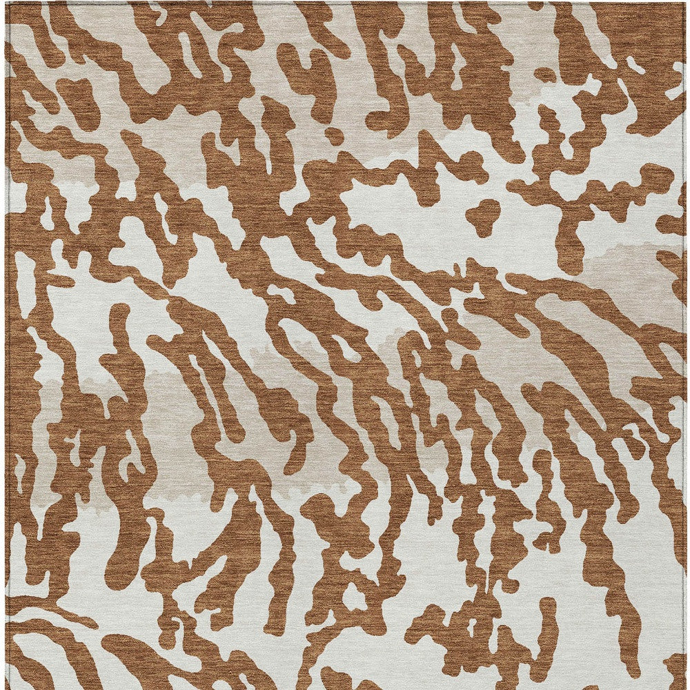 Tabselect Home Line 5' X 8' Brown Beige And Ivory Animal Print Washable Indoor Outdoor Area Rug