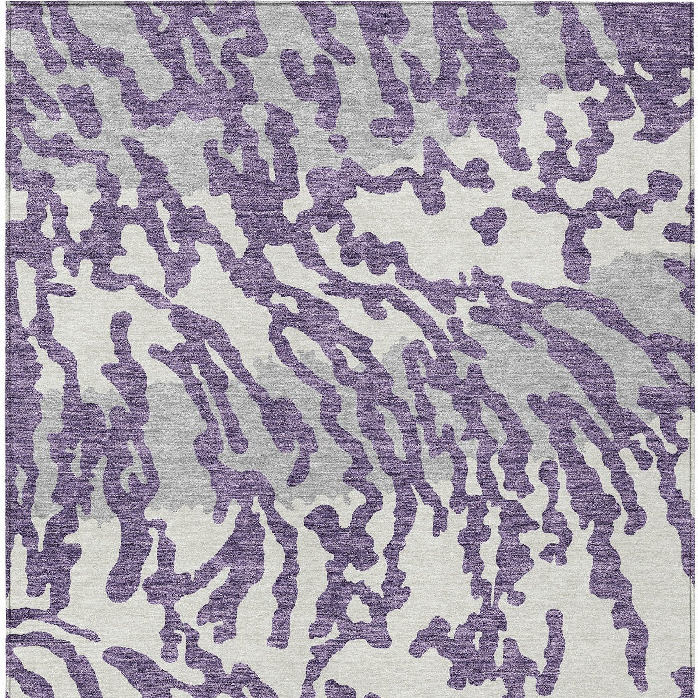 Tabselect Home Line 5' X 8' Purple Gray And Ivory Animal Print Washable Indoor Outdoor Area Rug