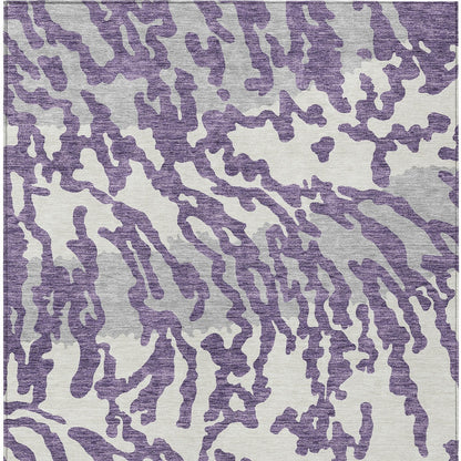 Tabselect Home Line 5' X 8' Purple Gray And Ivory Animal Print Washable Indoor Outdoor Area Rug