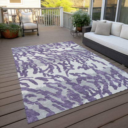 Tabselect Home Line 5' X 8' Purple Gray And Ivory Animal Print Washable Indoor Outdoor Area Rug