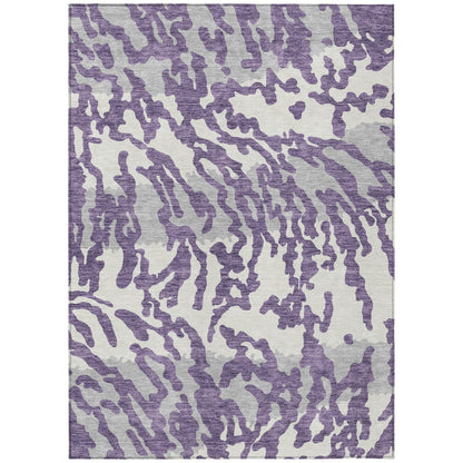 Tabselect Home Line 5' X 8' Purple Gray And Ivory Animal Print Washable Indoor Outdoor Area Rug