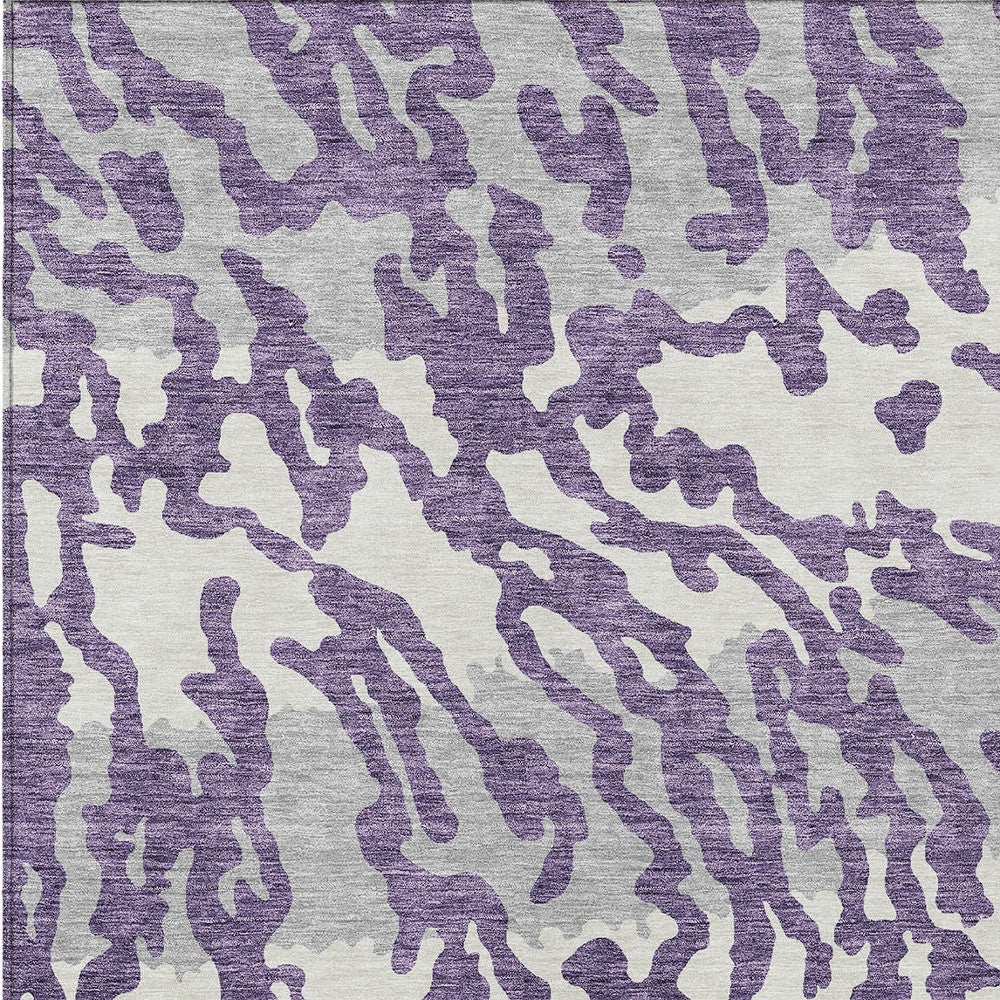 Tabselect Home Line 5' X 8' Purple Gray And Ivory Animal Print Washable Indoor Outdoor Area Rug