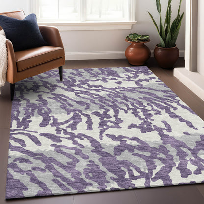 Tabselect Home Line 5' X 8' Purple Gray And Ivory Animal Print Washable Indoor Outdoor Area Rug