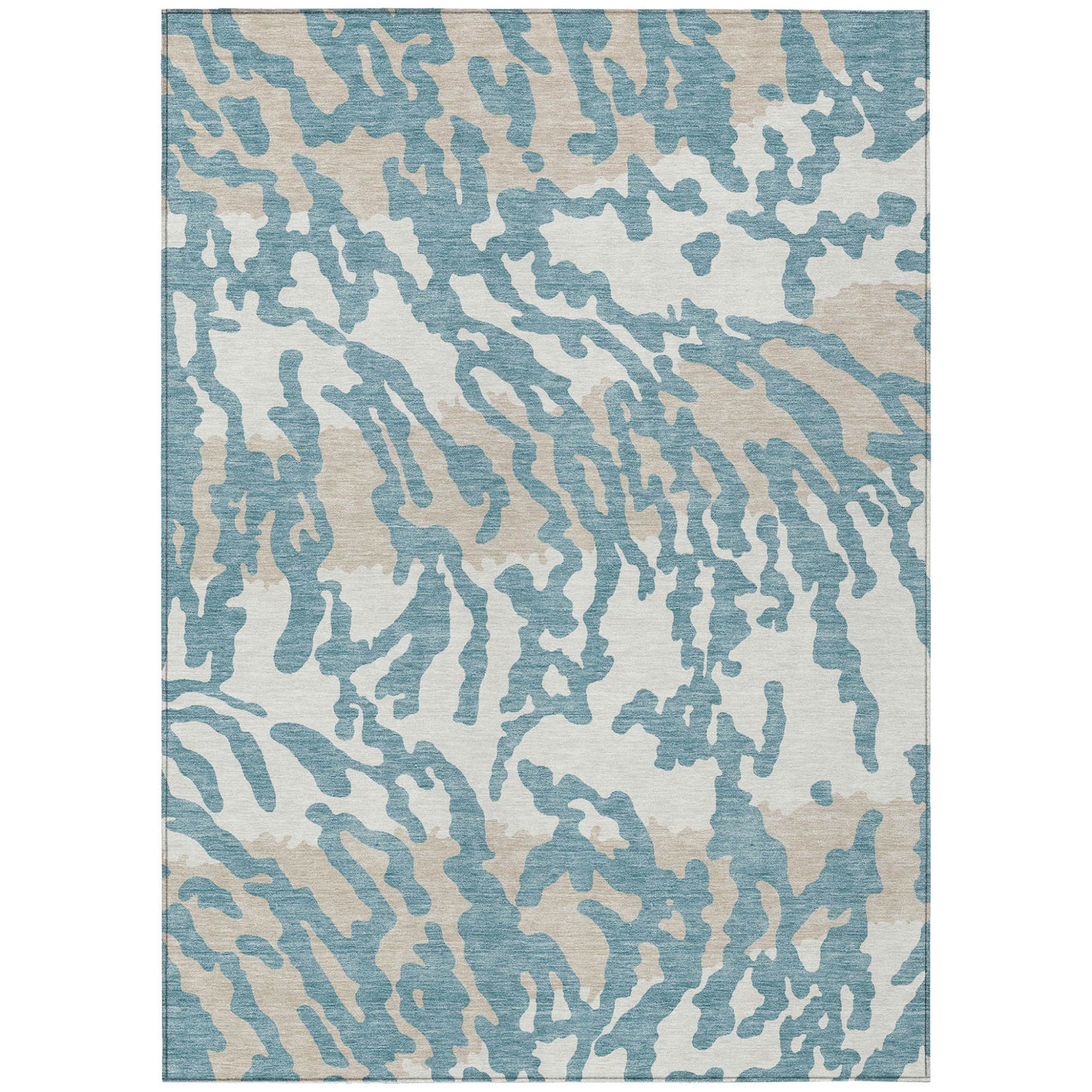 Tabselect Home Line 5' X 8' Teal Blue Beige And Ivory Animal Print Washable Indoor Outdoor Area Rug