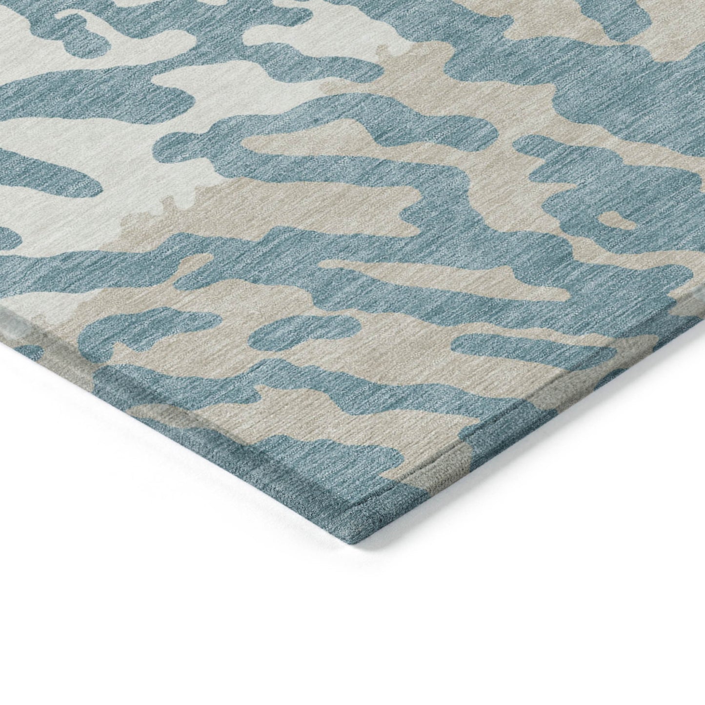 Tabselect Home Line 5' X 8' Teal Blue Beige And Ivory Animal Print Washable Indoor Outdoor Area Rug