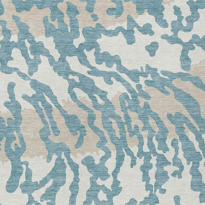 Tabselect Home Line 5' X 8' Teal Blue Beige And Ivory Animal Print Washable Indoor Outdoor Area Rug