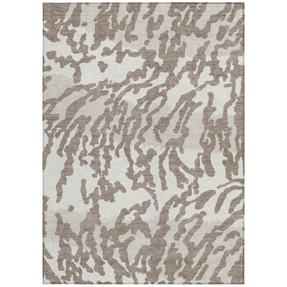 Tabselect Home Line 5' X 8' Taupe Brown And Ivory Animal Print Washable Indoor Outdoor Area Rug