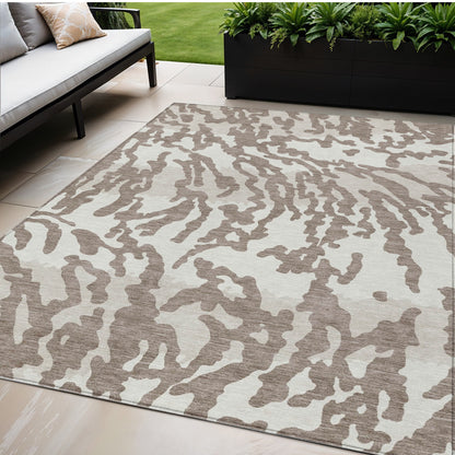 Tabselect Home Line 5' X 8' Taupe Brown And Ivory Animal Print Washable Indoor Outdoor Area Rug