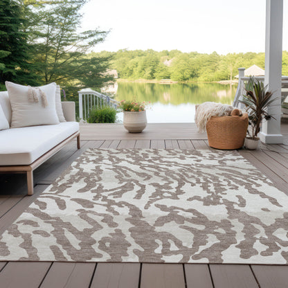 Tabselect Home Line 5' X 8' Taupe Brown And Ivory Animal Print Washable Indoor Outdoor Area Rug