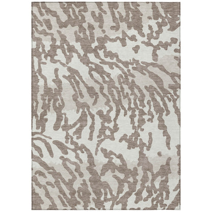 Tabselect Home Line 5' X 8' Taupe Brown And Ivory Animal Print Washable Indoor Outdoor Area Rug
