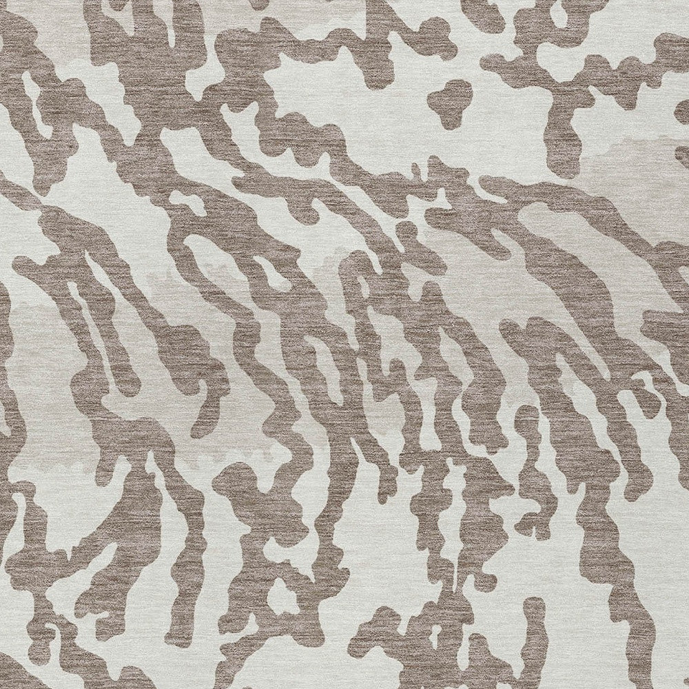 Tabselect Home Line 5' X 8' Taupe Brown And Ivory Animal Print Washable Indoor Outdoor Area Rug