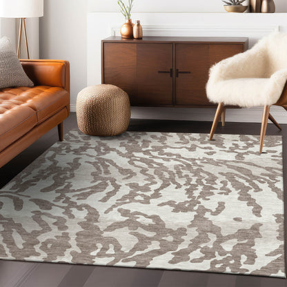 Tabselect Home Line 5' X 8' Taupe Brown And Ivory Animal Print Washable Indoor Outdoor Area Rug