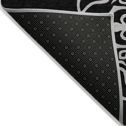 Tabselect Home Line 5' X 8' Black Floral Medallion Washable Indoor Outdoor Area Rug