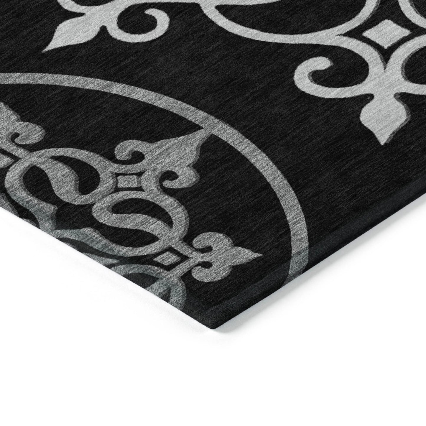 Tabselect Home Line 5' X 8' Black Floral Medallion Washable Indoor Outdoor Area Rug