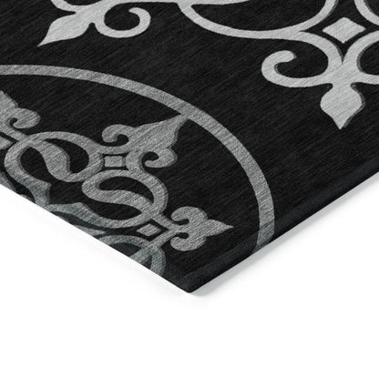 Tabselect Home Line 5' X 8' Black Floral Medallion Washable Indoor Outdoor Area Rug