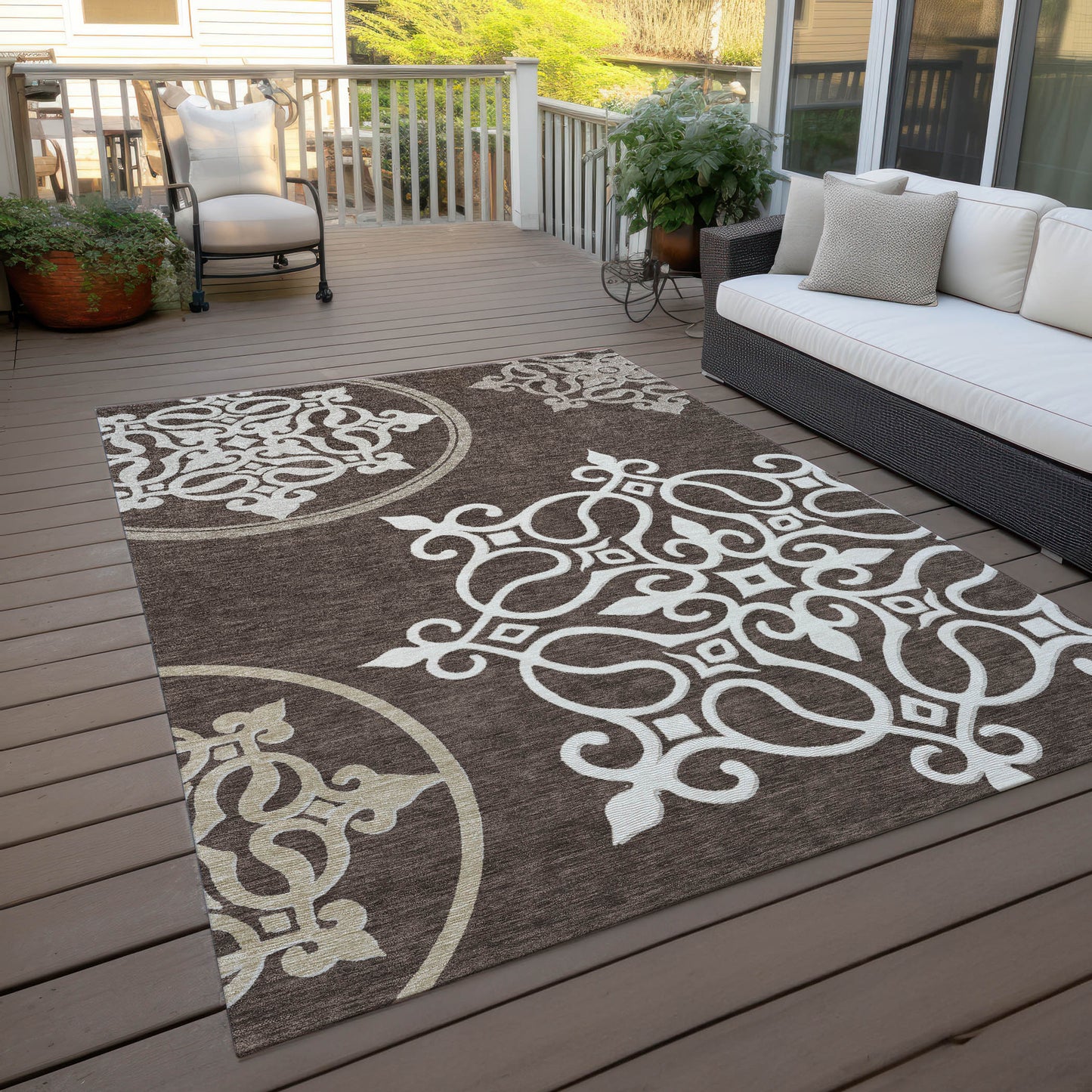 Tabselect Home Line 5' X 8' Chocolate Floral Medallion Washable Indoor Outdoor Area Rug
