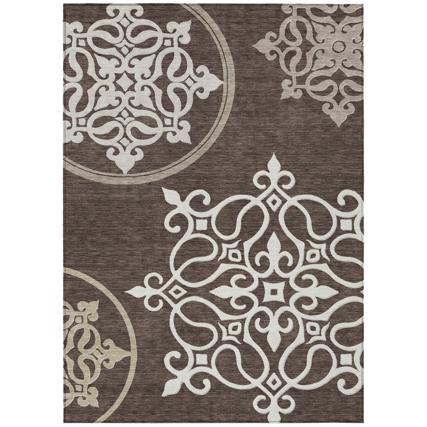 Tabselect Home Line 5' X 8' Chocolate Floral Medallion Washable Indoor Outdoor Area Rug