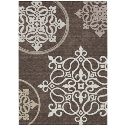 Tabselect Home Line 5' X 8' Chocolate Floral Medallion Washable Indoor Outdoor Area Rug