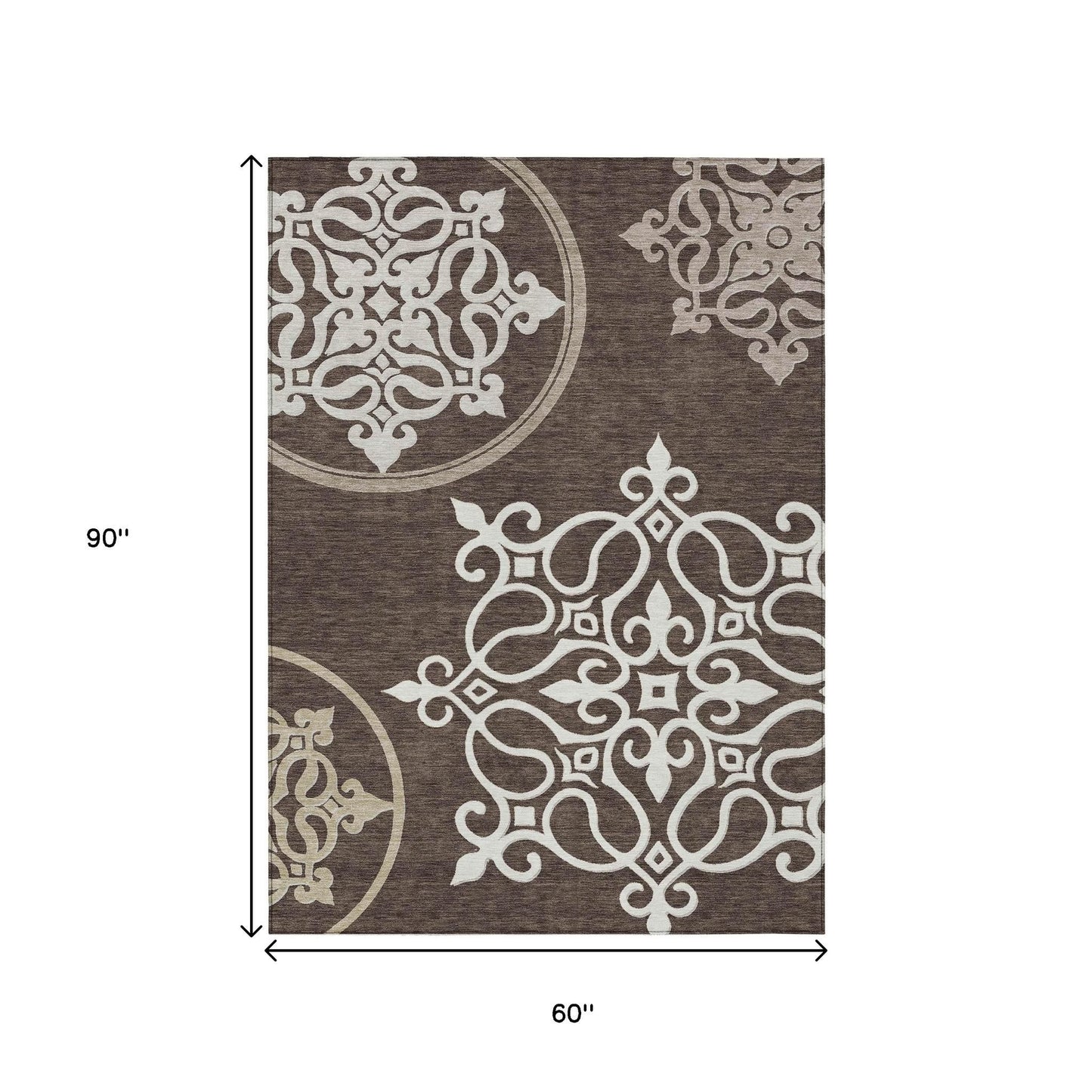 Tabselect Home Line 5' X 8' Chocolate Floral Medallion Washable Indoor Outdoor Area Rug