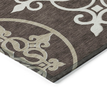 Tabselect Home Line 5' X 8' Chocolate Floral Medallion Washable Indoor Outdoor Area Rug