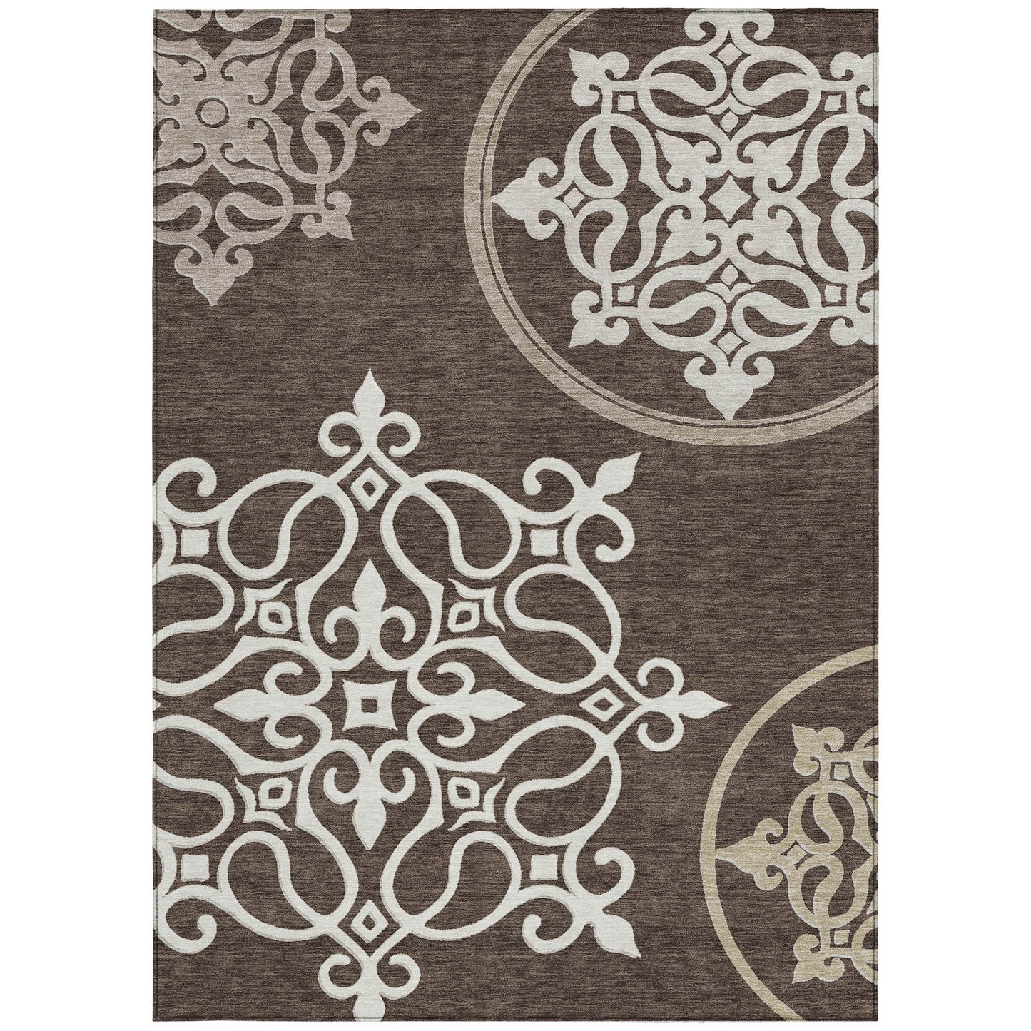 Tabselect Home Line 5' X 8' Chocolate Floral Medallion Washable Indoor Outdoor Area Rug