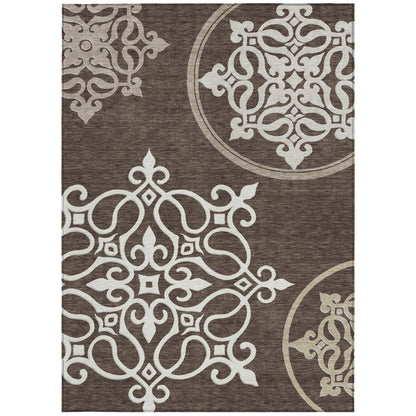 Tabselect Home Line 5' X 8' Chocolate Floral Medallion Washable Indoor Outdoor Area Rug