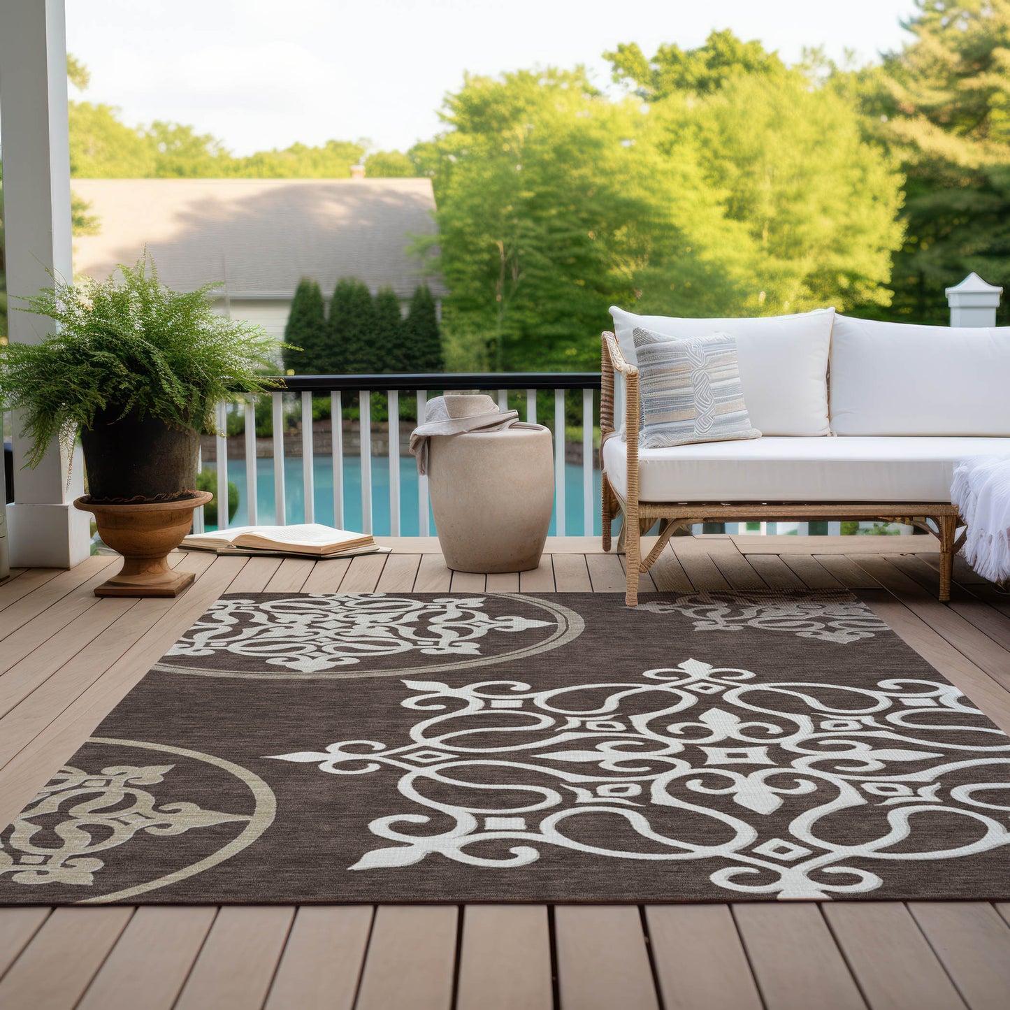 Tabselect Home Line 5' X 8' Chocolate Floral Medallion Washable Indoor Outdoor Area Rug