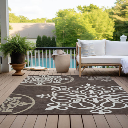 Tabselect Home Line 5' X 8' Chocolate Floral Medallion Washable Indoor Outdoor Area Rug