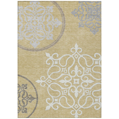 Tabselect Home Line 5' X 8' Gold Ivory And Gray Floral Medallion Washable Indoor Outdoor Area Rug
