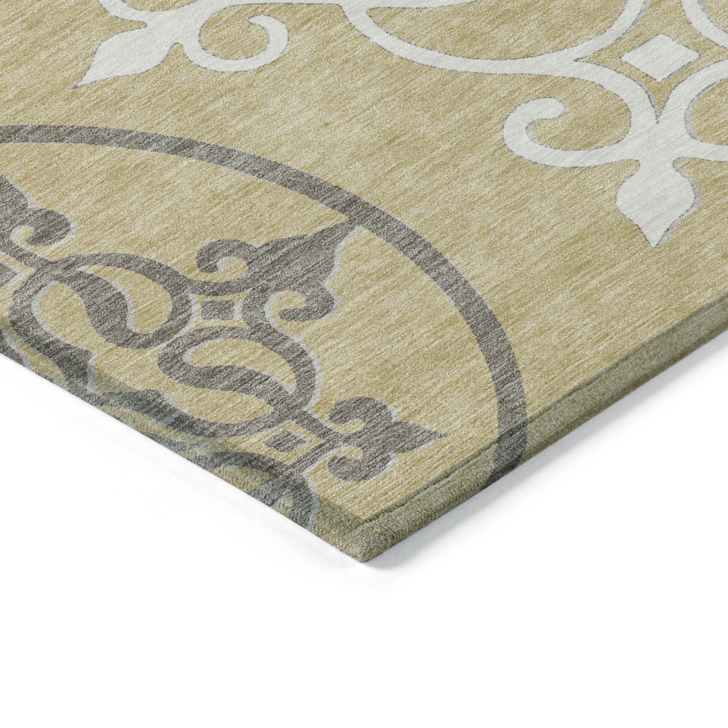 Tabselect Home Line 5' X 8' Gold Ivory And Gray Floral Medallion Washable Indoor Outdoor Area Rug