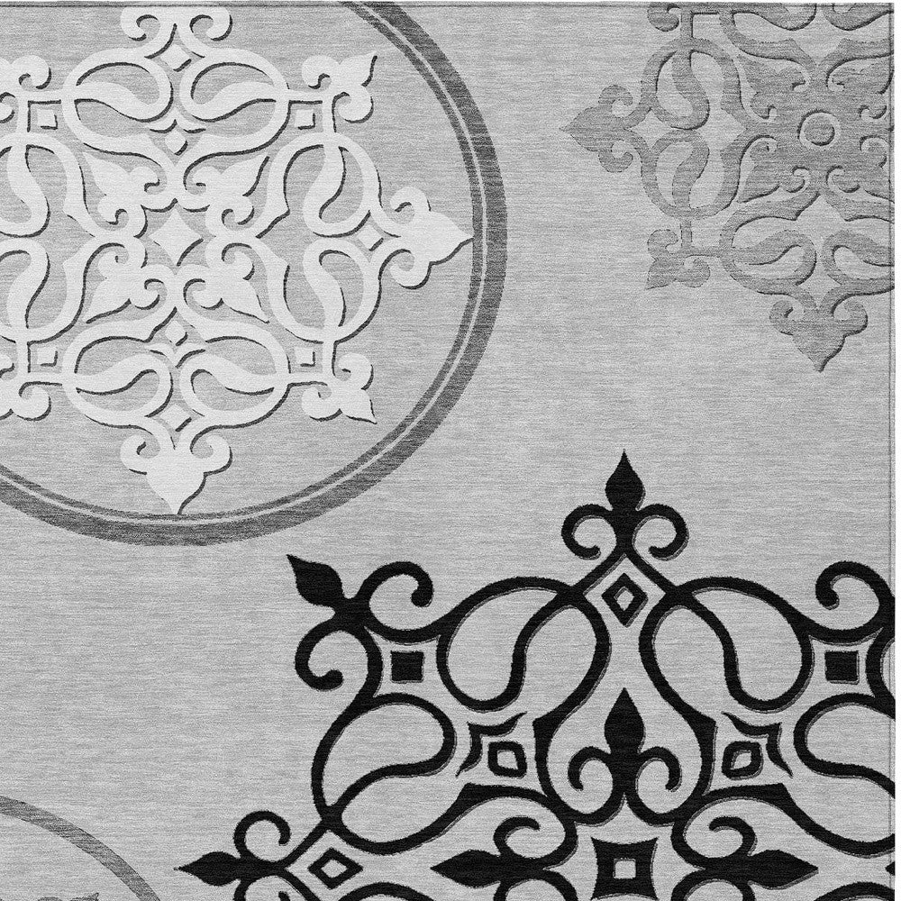 Tabselect Home Line 5' X 8' Gray Floral Medallion Washable Indoor Outdoor Area Rug