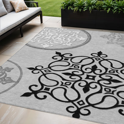 Tabselect Home Line 5' X 8' Gray Floral Medallion Washable Indoor Outdoor Area Rug