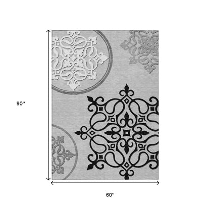 Tabselect Home Line 5' X 8' Gray Floral Medallion Washable Indoor Outdoor Area Rug