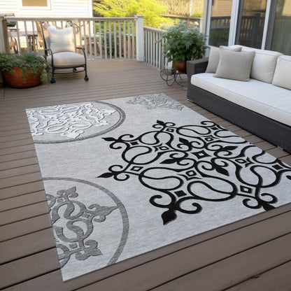 Tabselect Home Line 5' X 8' Gray Floral Medallion Washable Indoor Outdoor Area Rug