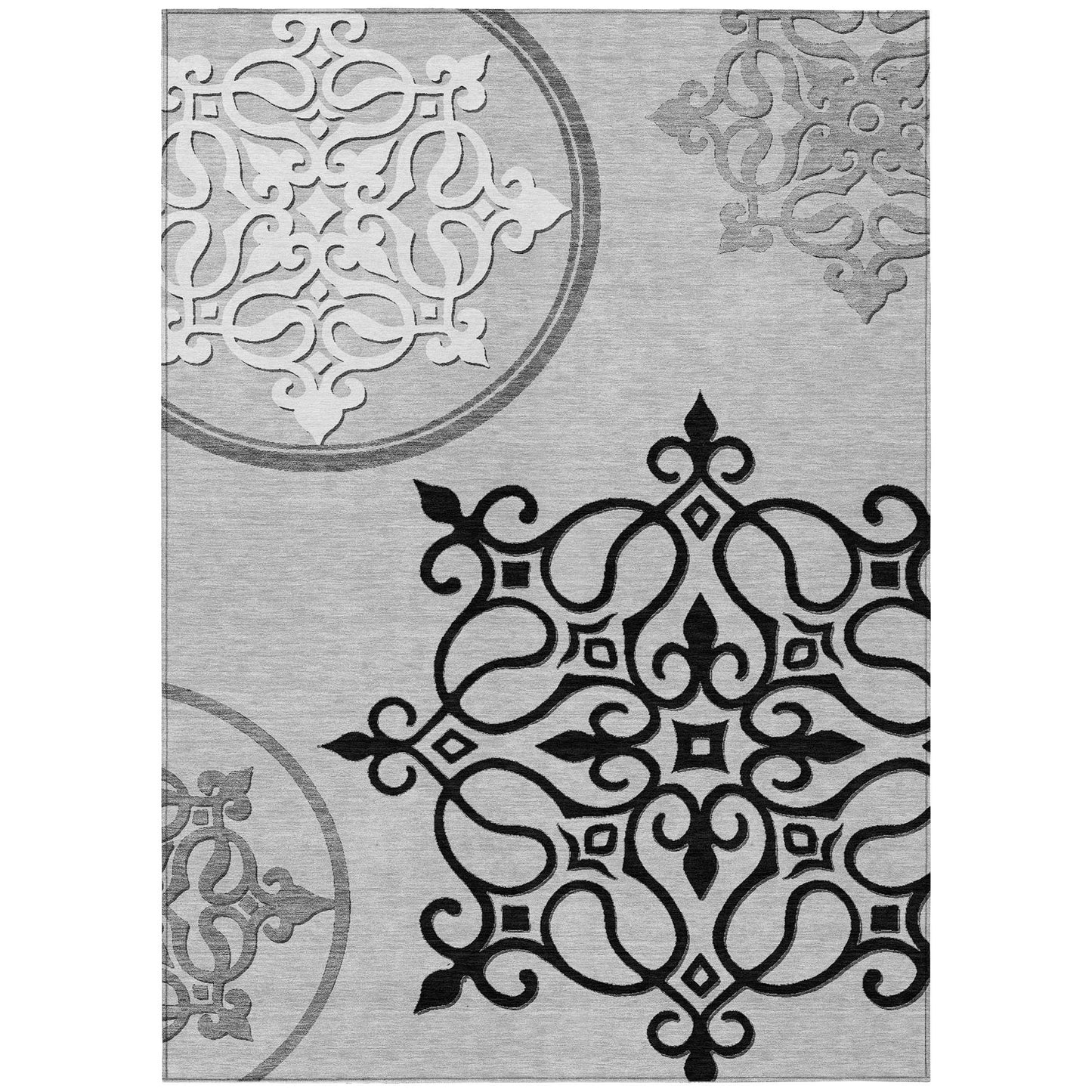 Tabselect Home Line 5' X 8' Gray Floral Medallion Washable Indoor Outdoor Area Rug