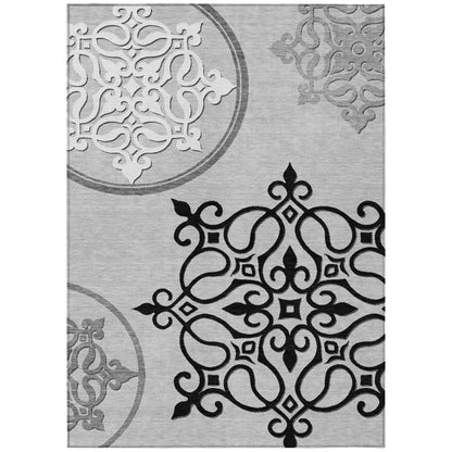 Tabselect Home Line 5' X 8' Gray Floral Medallion Washable Indoor Outdoor Area Rug