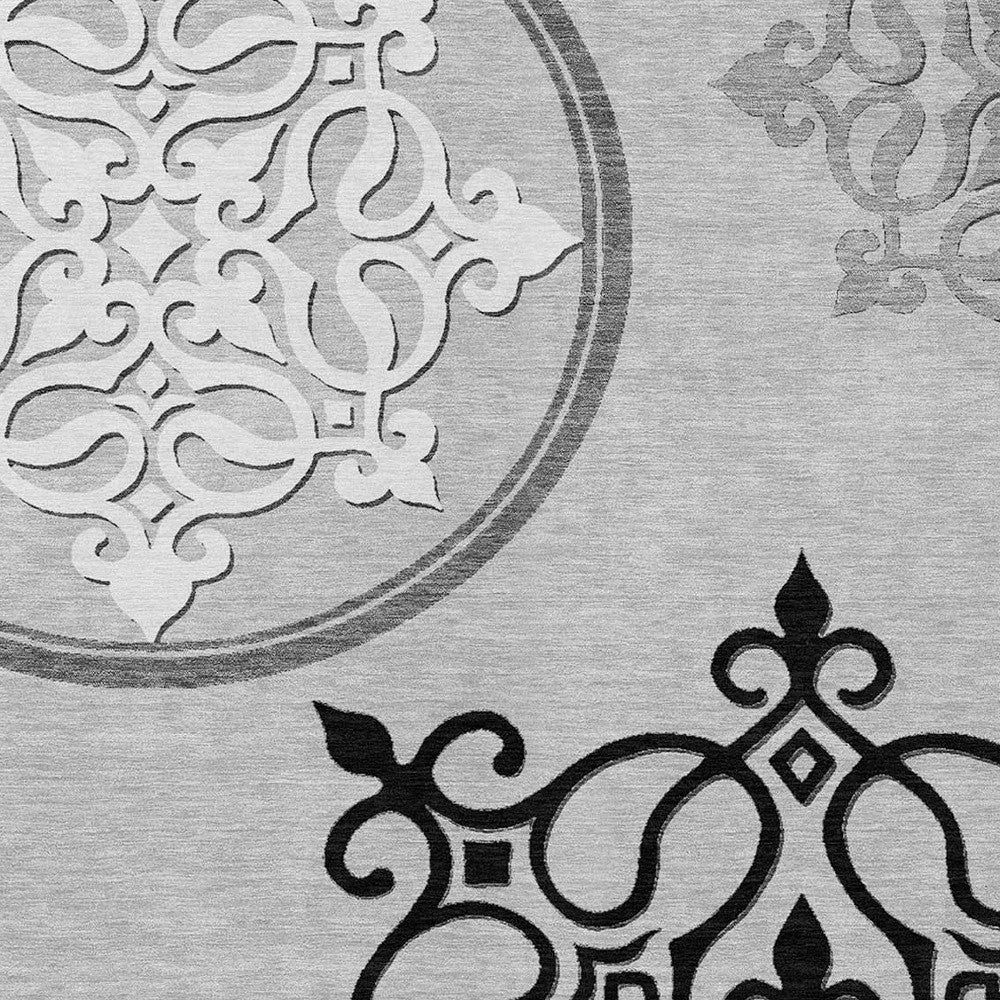 Tabselect Home Line 5' X 8' Gray Floral Medallion Washable Indoor Outdoor Area Rug